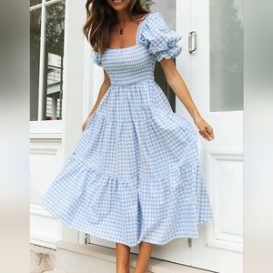 Zesica Blue White Gingham Dress XL